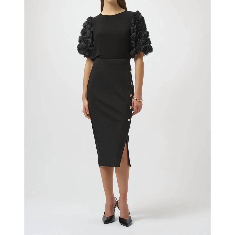 NEW JOSEPH RIBKOFF rosette embroidered sleeves top in black